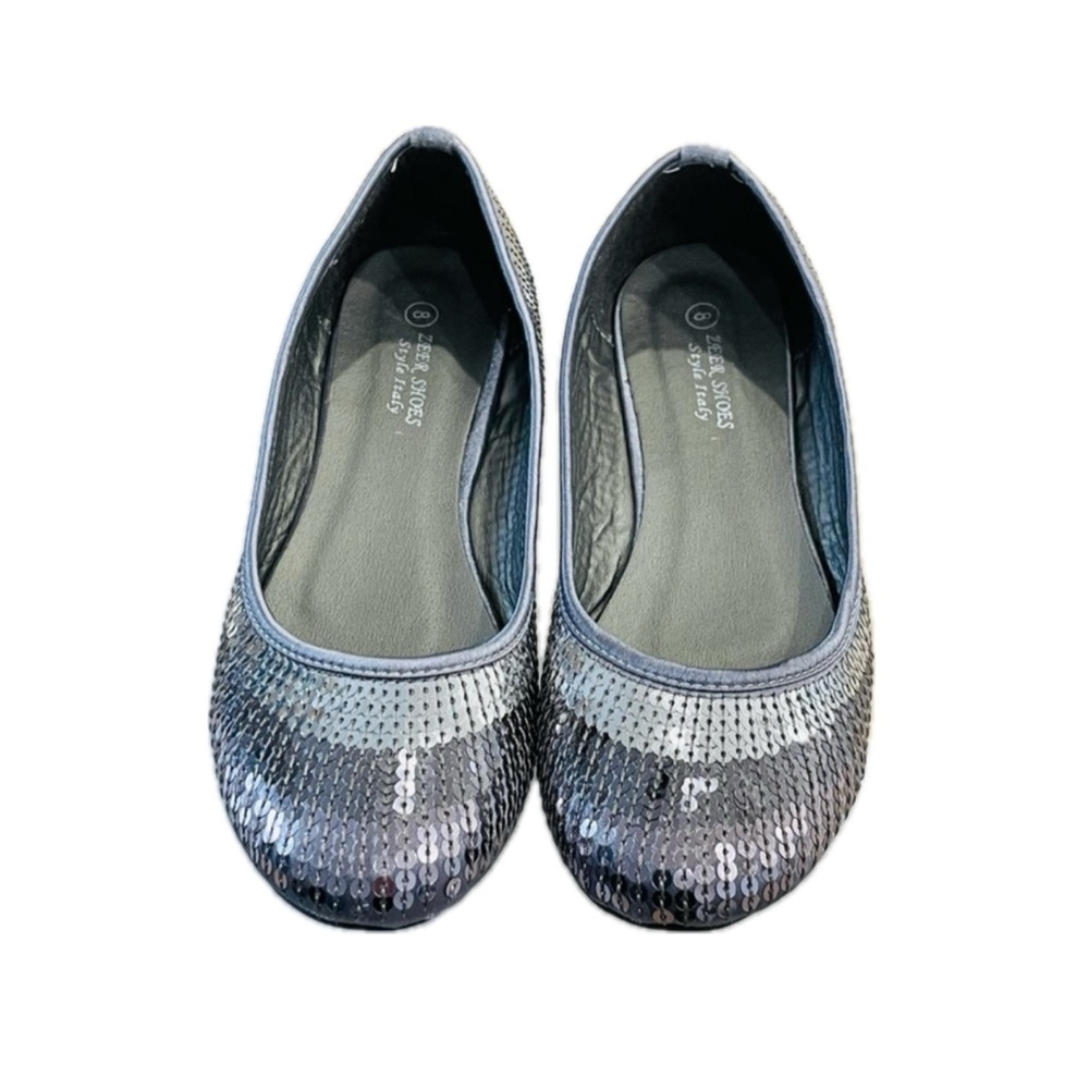 NWOT-Sz.7-Flats with Sequins on Satin-Silver/Grey